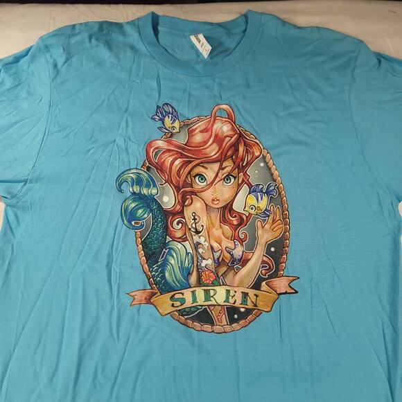 The Little Mermaid Siren Tultex Graphic Crew Neck T Shirt Mens Size Large L Blue - Picture 1 of 9